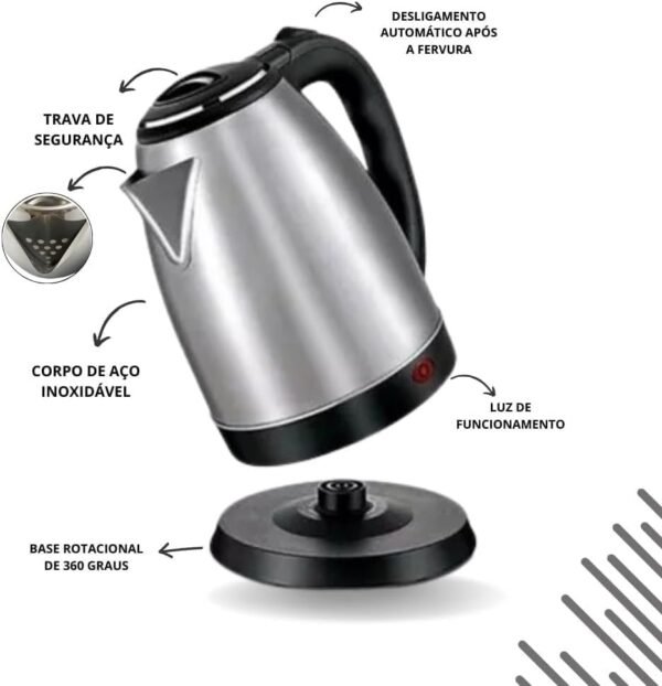 Chaleira Jarra Elétrica 1,8 Litros 127v, 1000W, Inox Sem fio, Chef Gourmet, Desligamento Automático, 360°, Base Removível, Fácil de Limpar-1 (1)