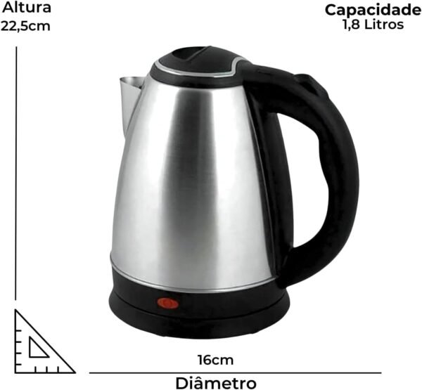 Chaleira Jarra Elétrica 1,8 Litros 127v, 1000W, Inox Sem fio, Chef Gourmet, Desligamento Automático, 360°, Base Removível, Fácil de Limpar-1 (1)