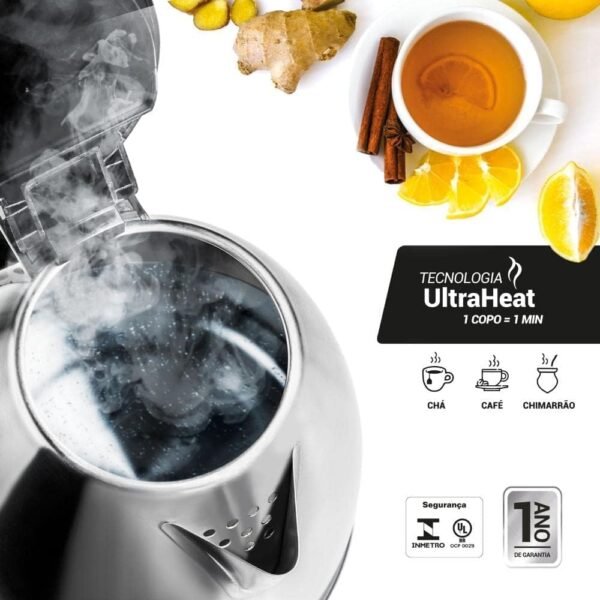 Chaleira Jarra Elétrica 1,8 Litros 127v, 1000W, Inox Sem fio, Chef Gourmet, Desligamento Automático, 360°, Base Removível, Fácil de Limpar-1 (1)